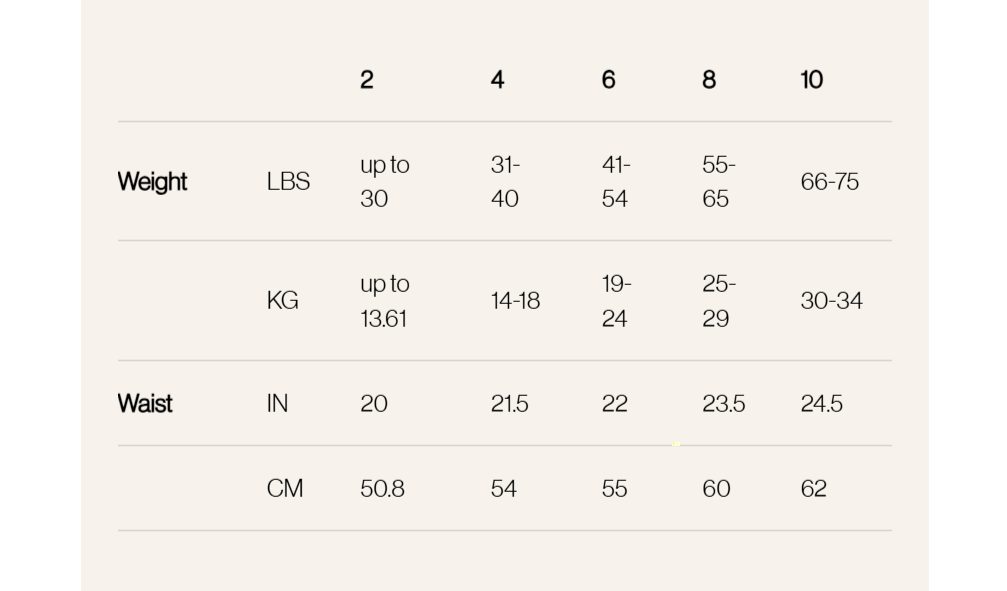 Product size guide