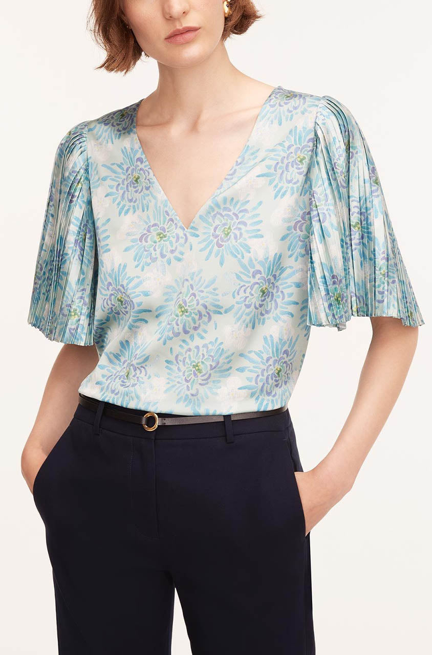 Astera Fleur Pleated Sleeve Blouse | Astera Fleur Turquoise Combo