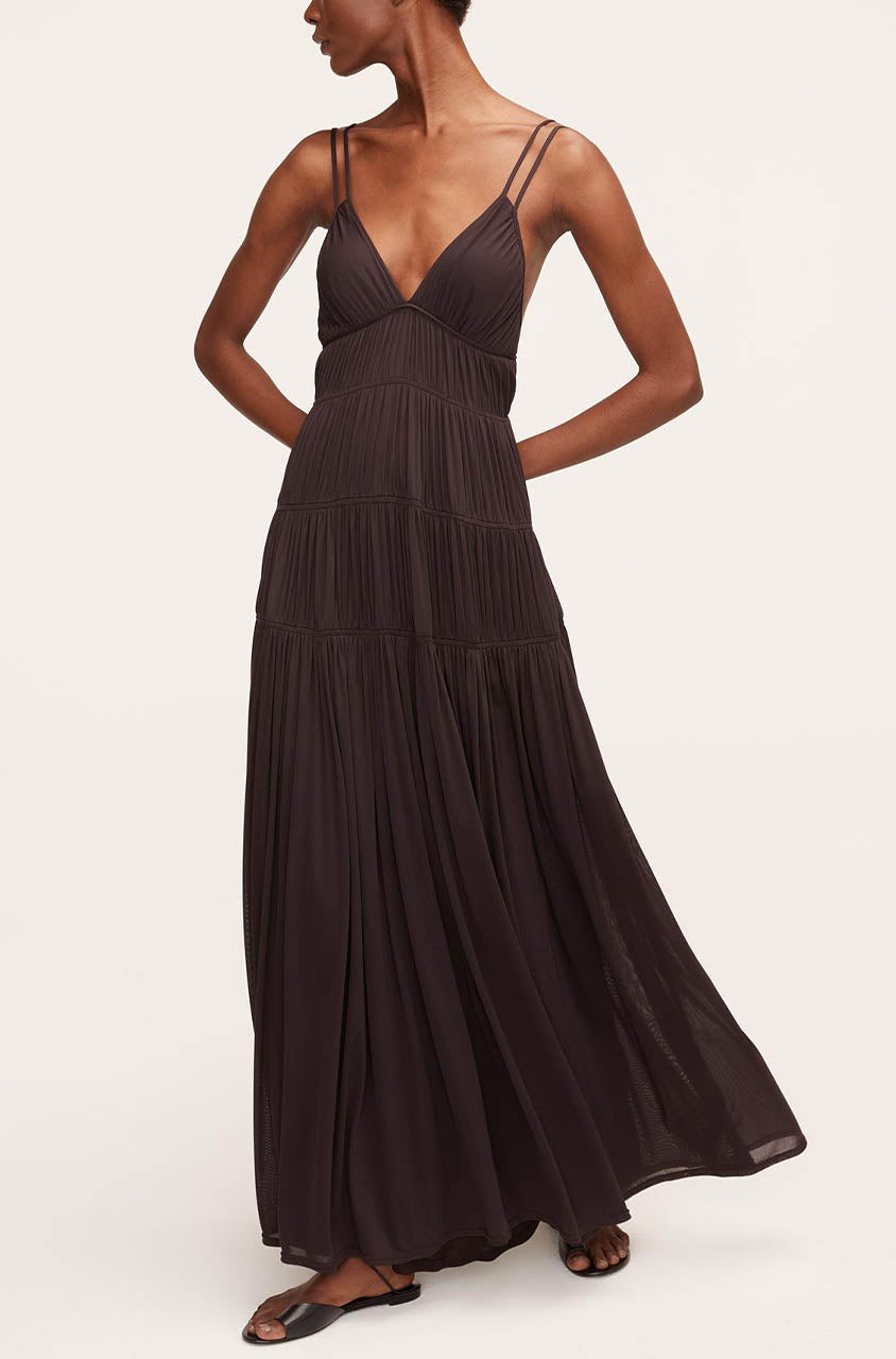 Ruched Mesh Maxi Dress | Walnut