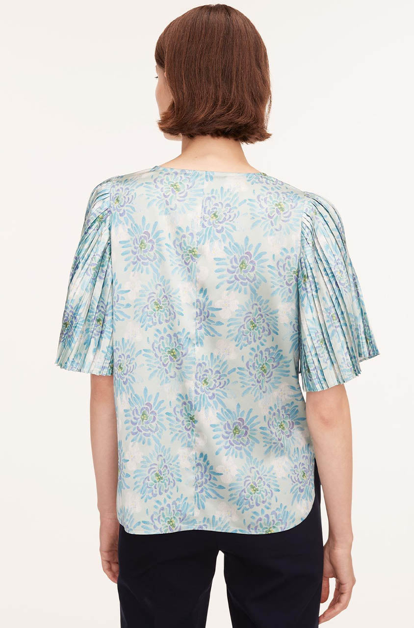 Astera Fleur Pleated Sleeve Blouse | Astera Fleur Turquoise Combo