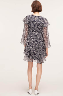 Rochelle Fleur Ruffle Silk Dress | Rochelle Fleur Navy Combo