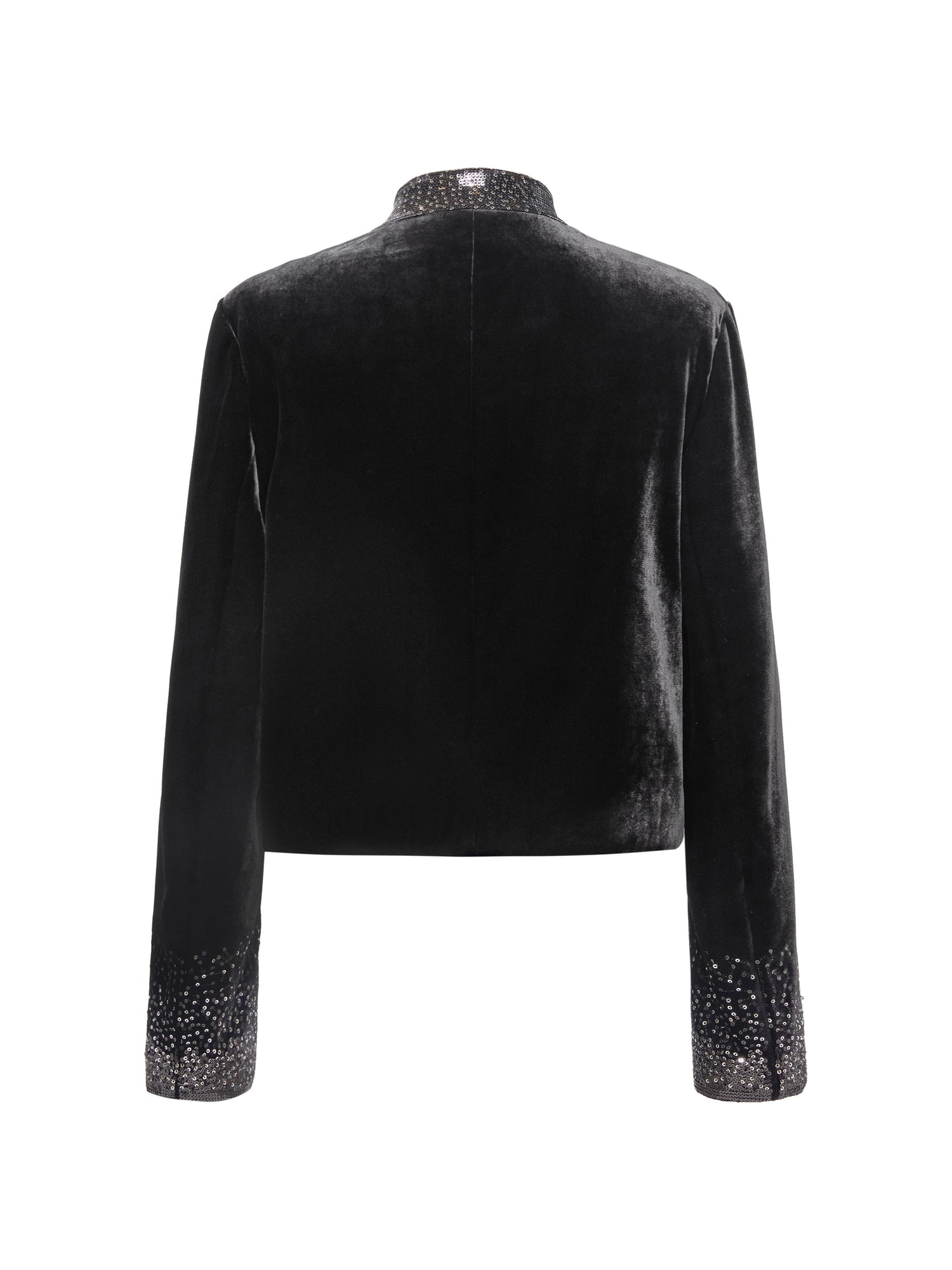 Button Closure Velvet Cropped Blazer | Black