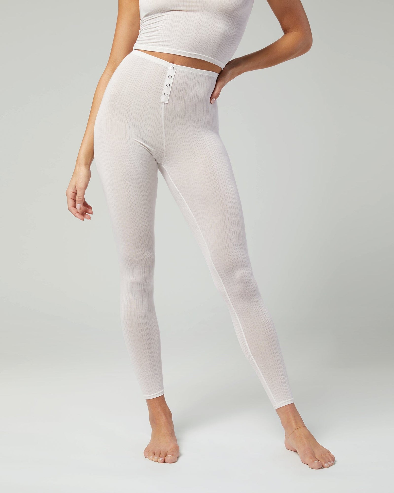 Lounge Rib Snap Front Legging | Off White