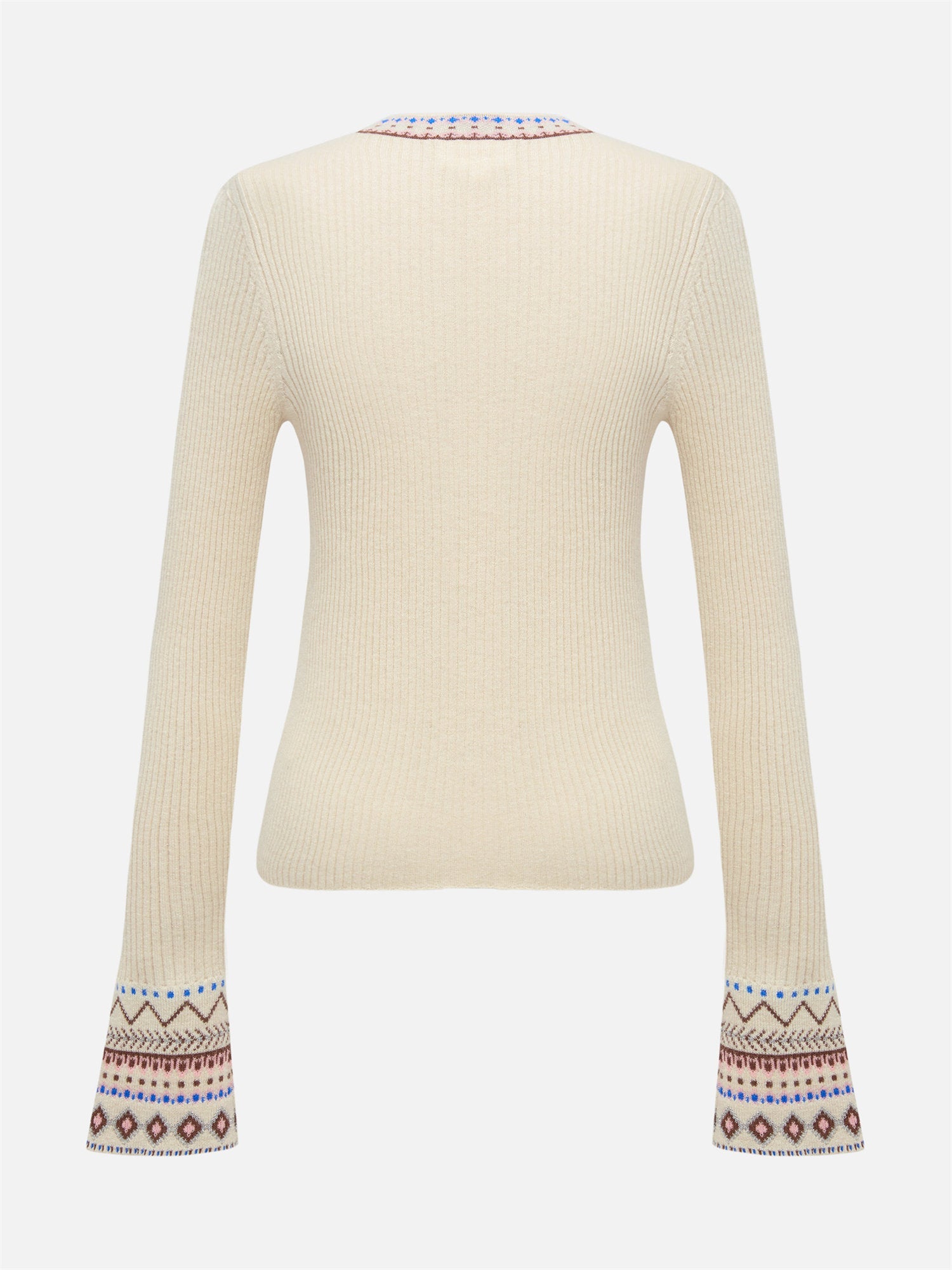 Yak Wool Ethnic-Style Jacquard Cardigan | Beige