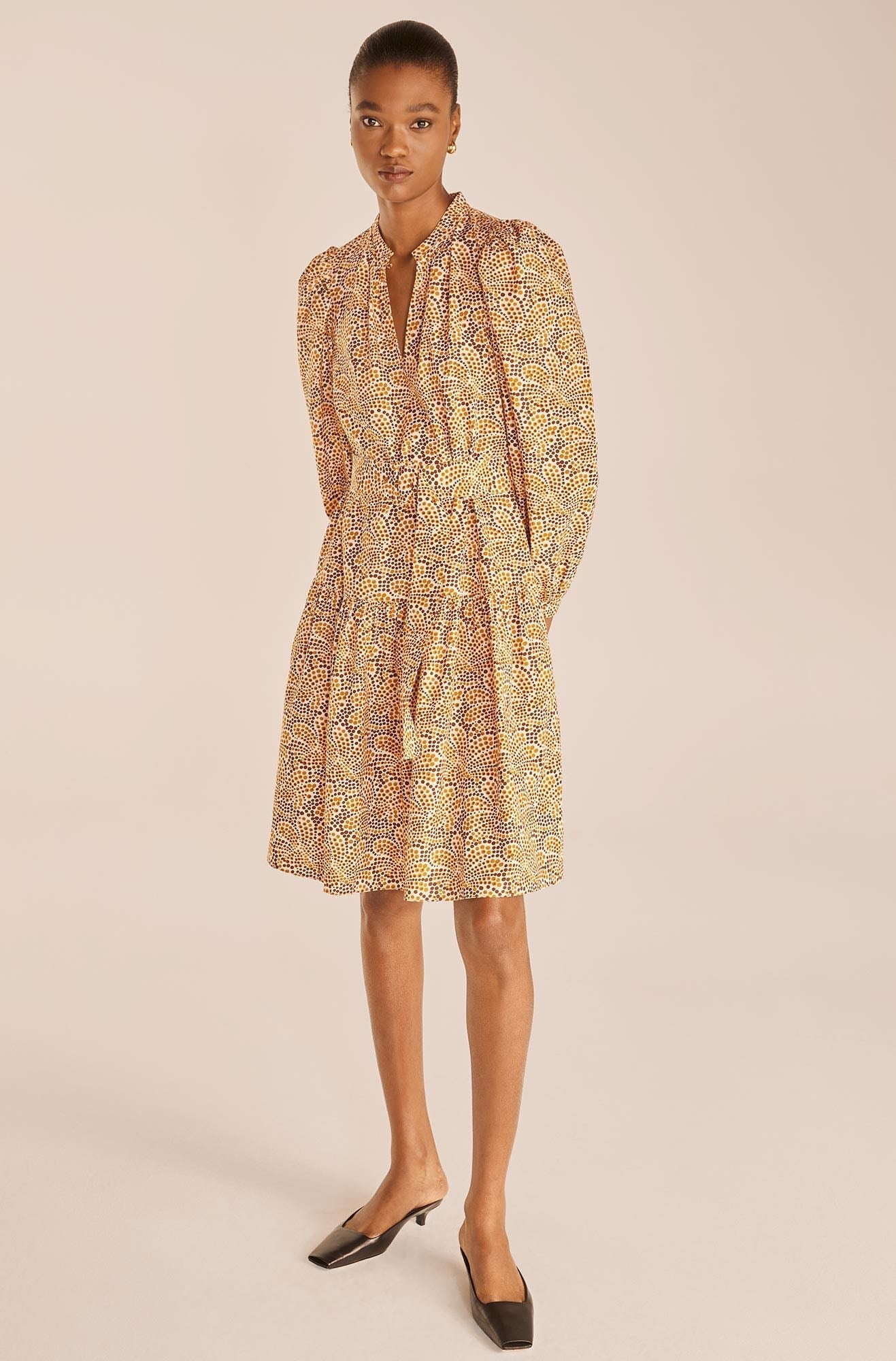Speckled Fleur Belted Long Sleeve Dress | Speckled Fleur Marigold Combo