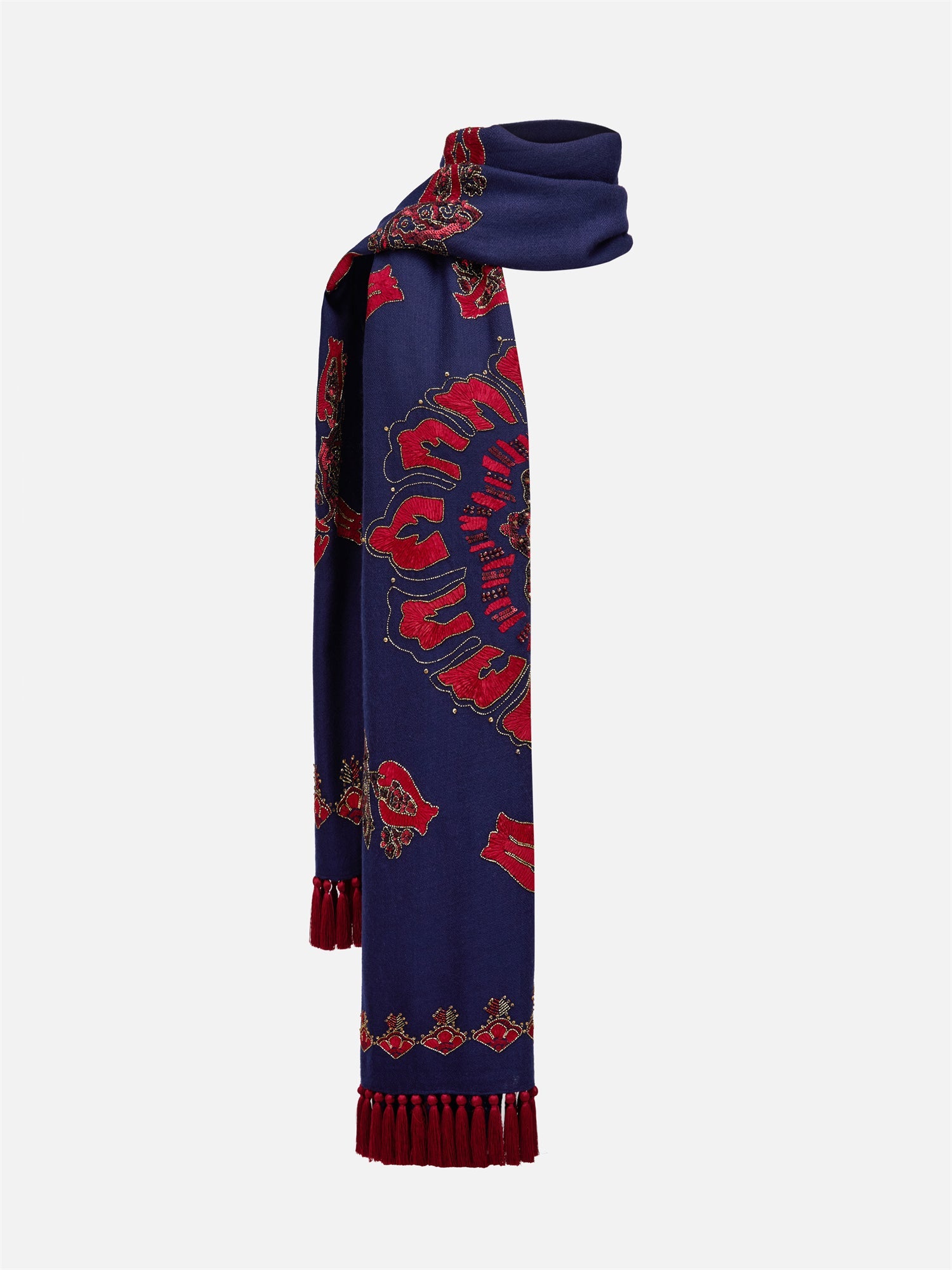 Imported Embroidered Beaded Scarf Shawl | Navy