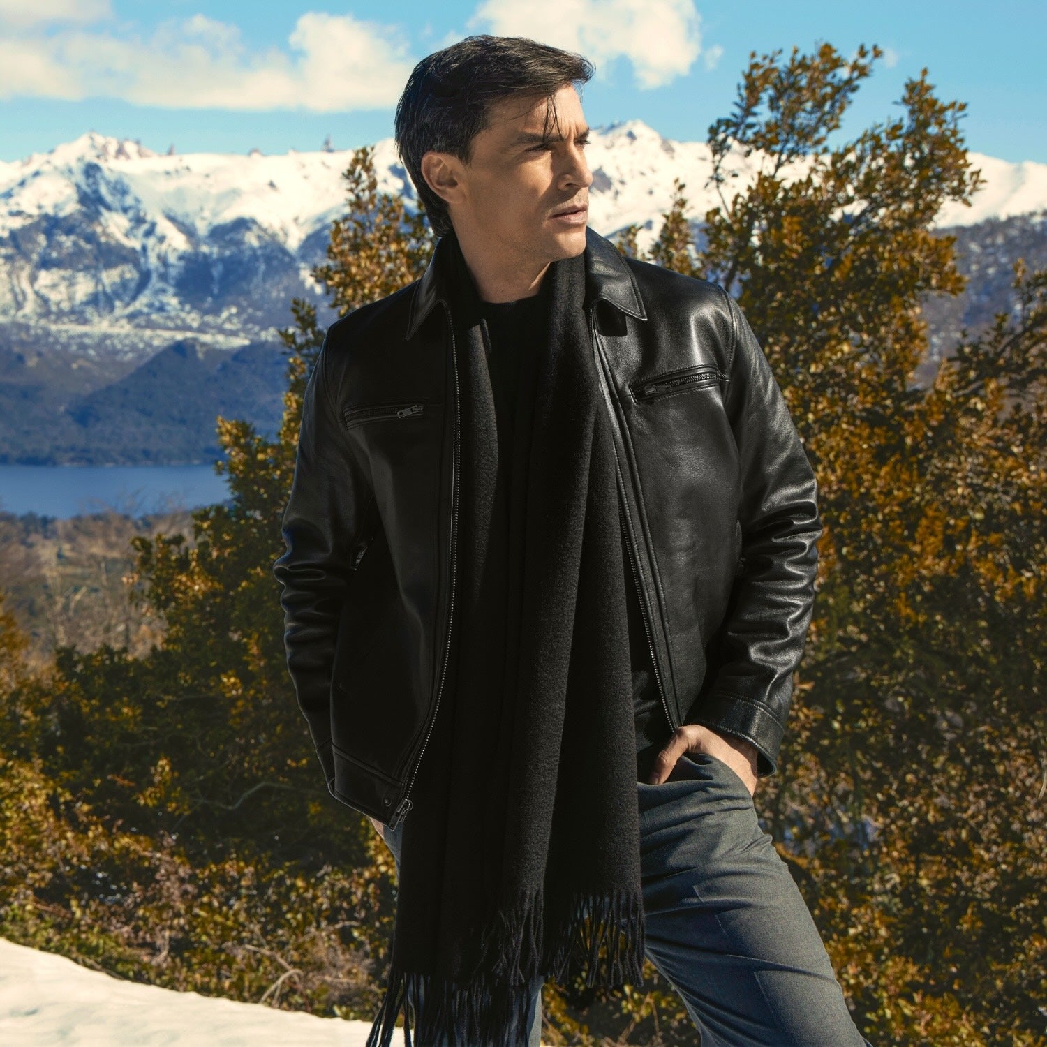 Mens | Santino Collared Zip Lambskin Leather Jacket | Black