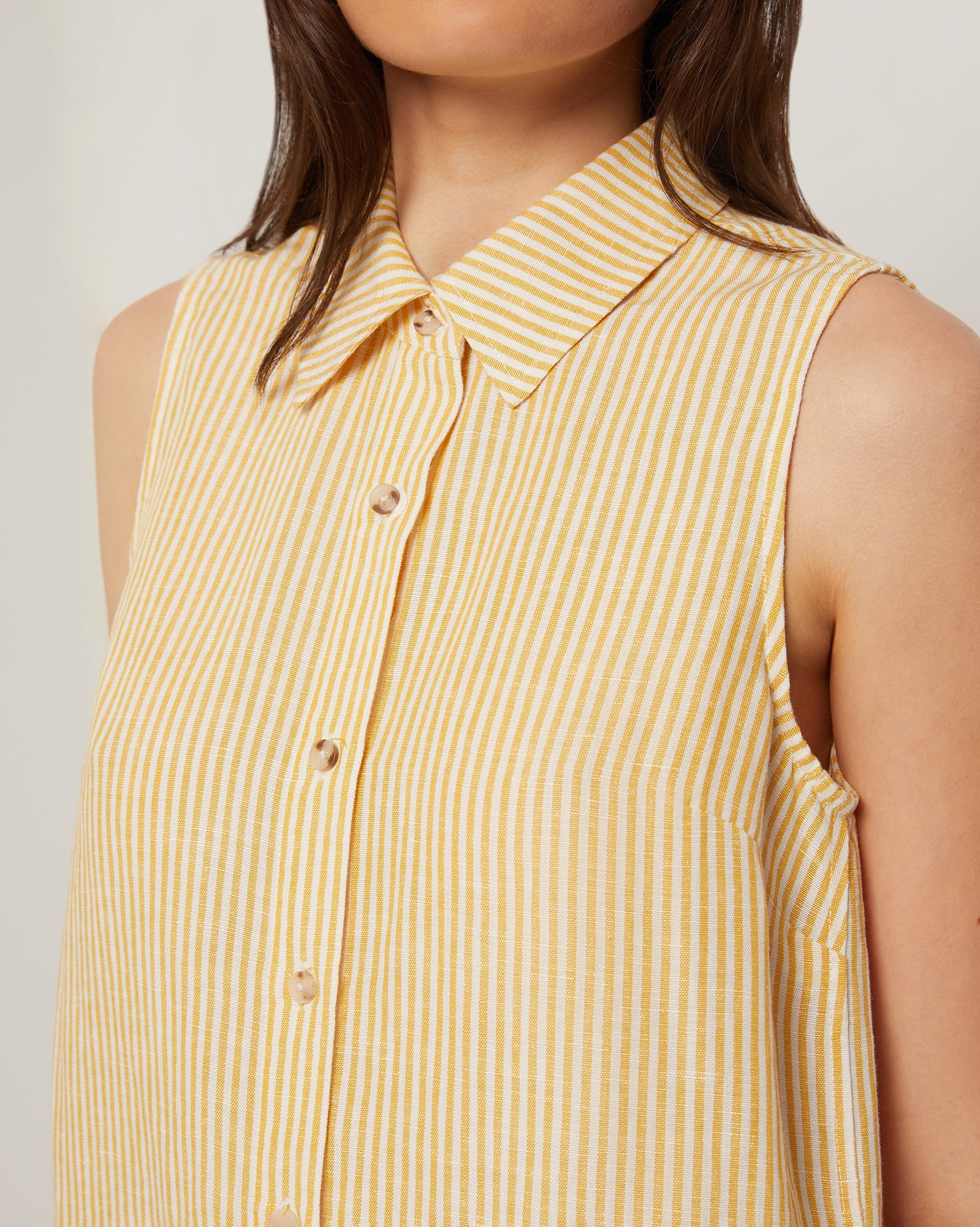 Womens | Air Linen Sleeveless Shirtdress | Burnt Sun/White