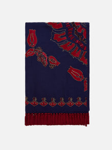 Imported Embroidered Beaded Scarf Shawl | Navy