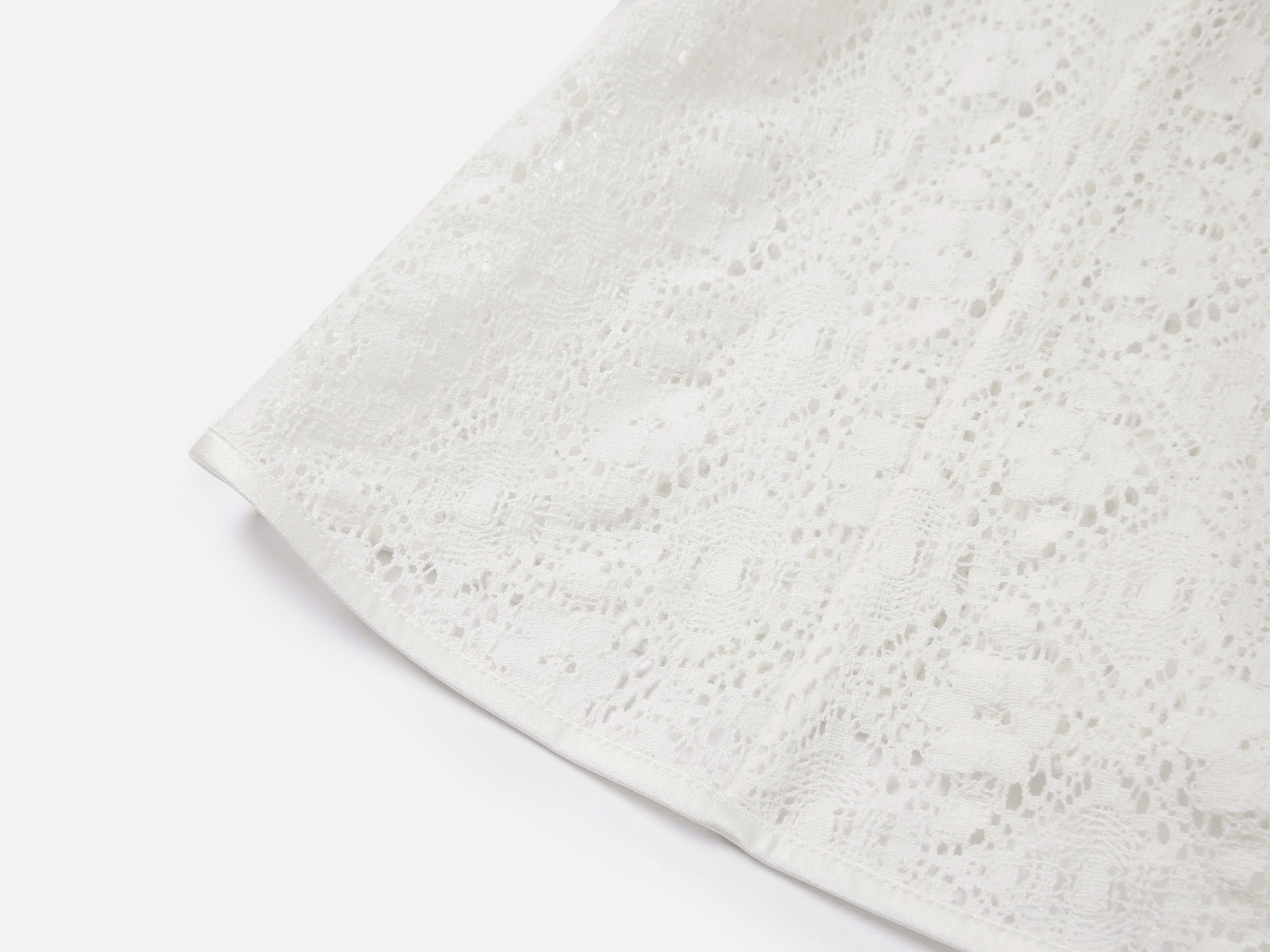 Cotton Lace Openwork Stand Collar Top | White