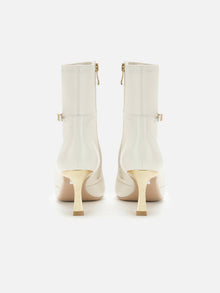 Stretch Lambskin Spliced Pointed Toe High-Heeled Ankle Boots | White