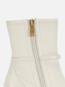 Stretch Lambskin Spliced Pointed Toe High-Heeled Ankle Boots | White
