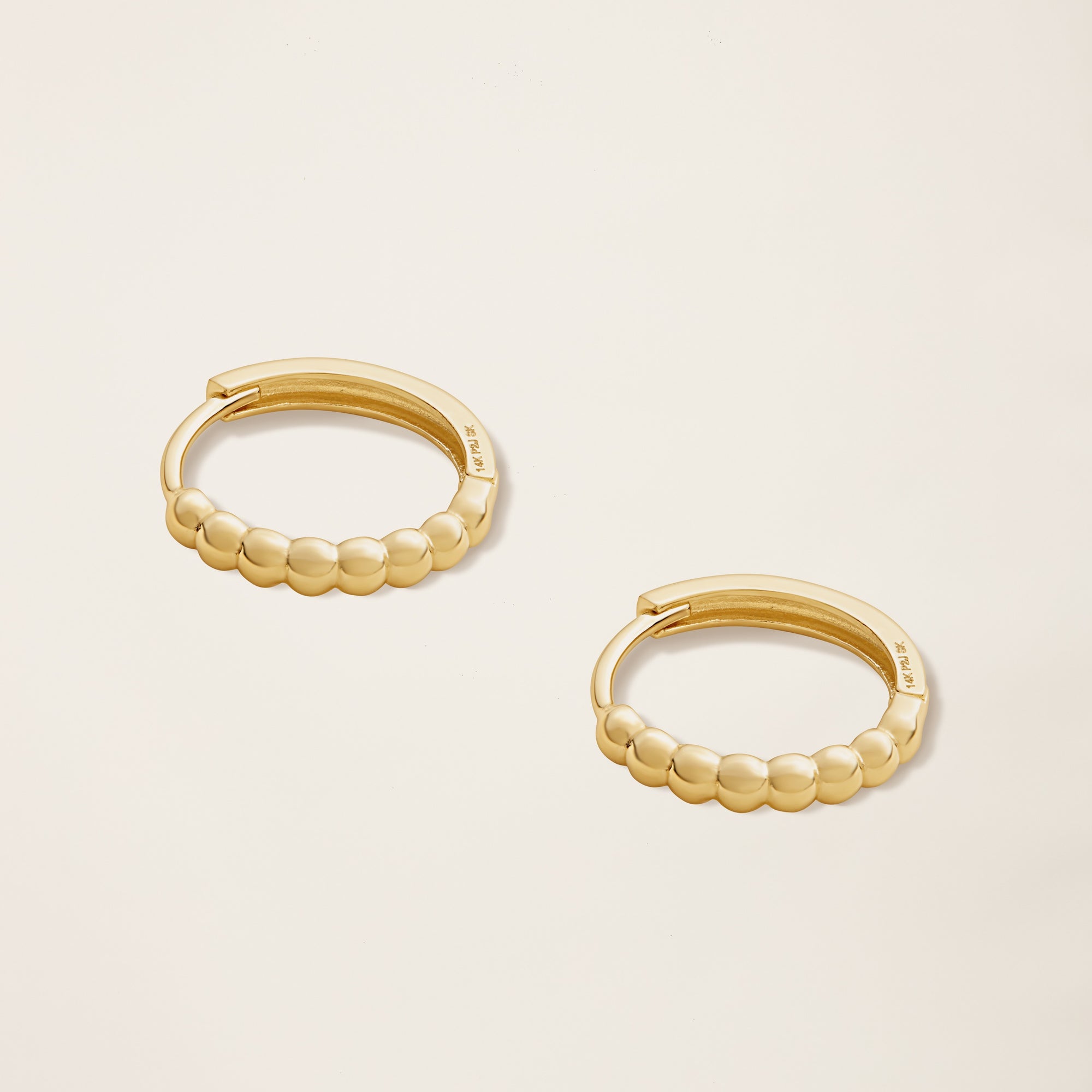 Womens | Beaded Huggie Hoops | 14K Solid Yellow Gold