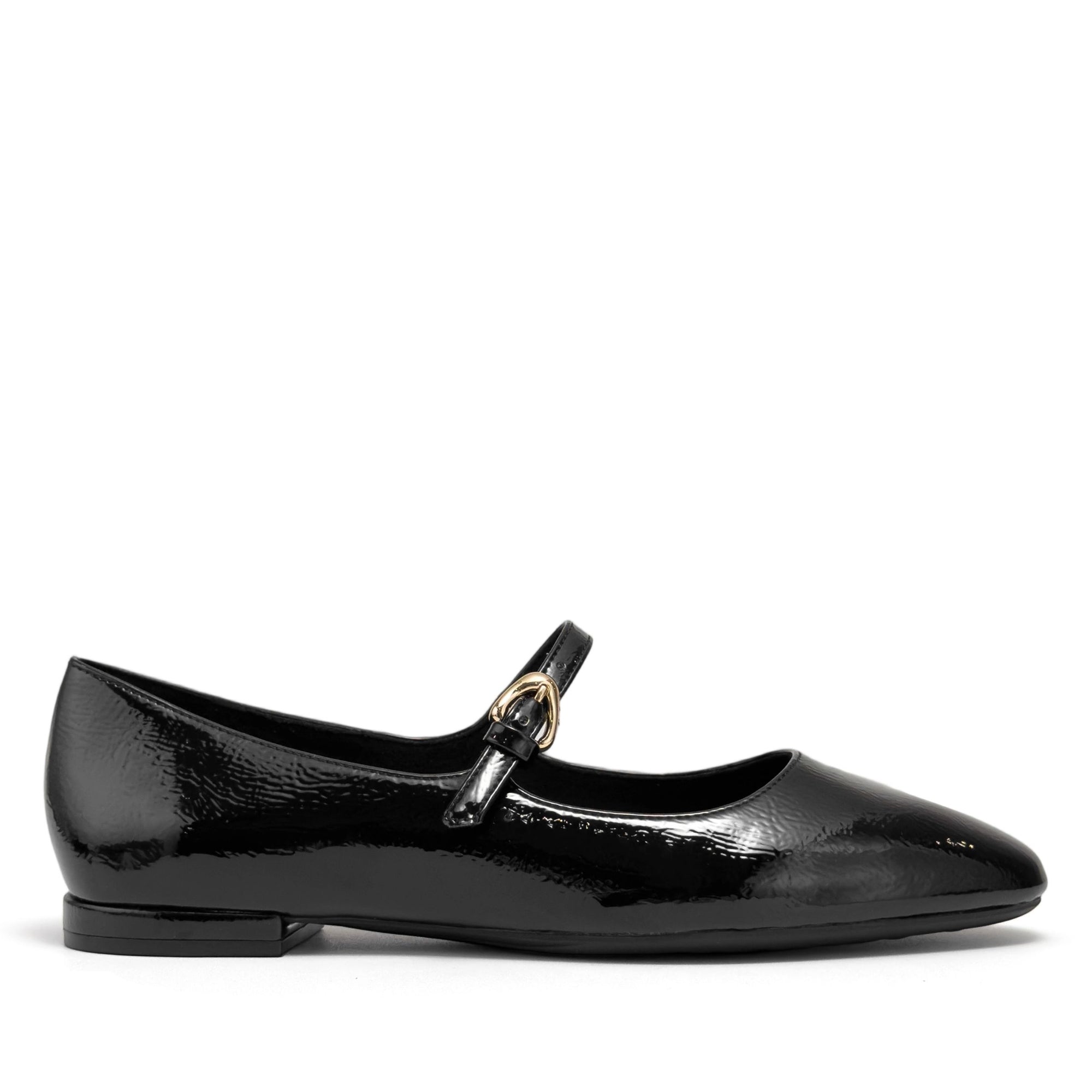 Annette Casual Flat | Black Faux Crinkle Patent
