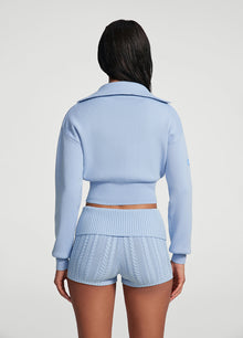 Knit Cropped Zip-Up Jacket | Sky Blue