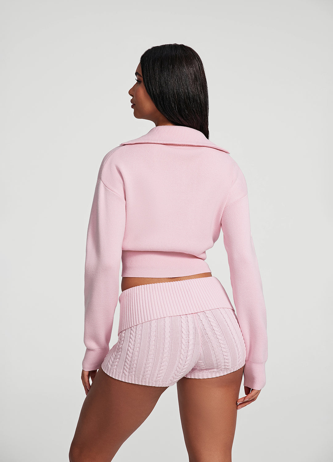 Knit Cropped Zip-Up Jacket | Ballet Pink