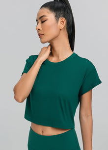 Cropped Cotton T-Shirt | Dark Moss
