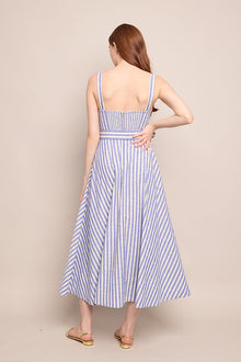 Calypso Dress | Ivory Blue Striped Seersucker
