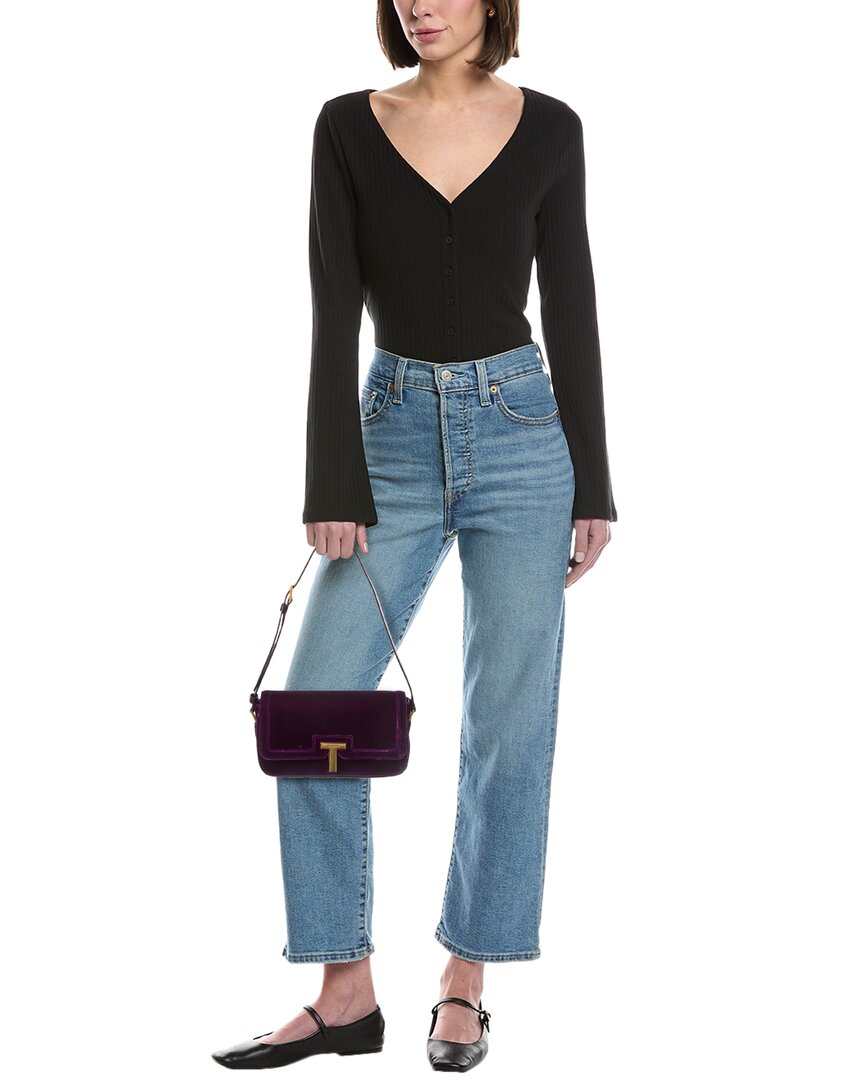 Tom Ford | Womens | Leather & Velvet Shoulder Bag | Purple