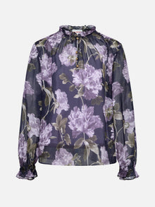 Silk Peony Print Pullover Top | Purple