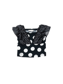 Girls | Polka Dot Jersey Top | Black/White
