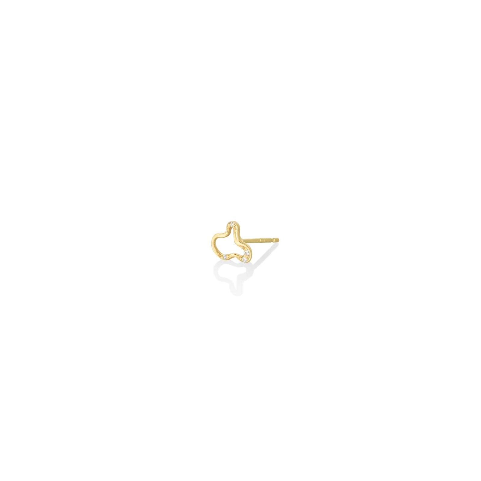 14K Recycled Gold Ripple Stud Earring- Demi Pavé on a white background