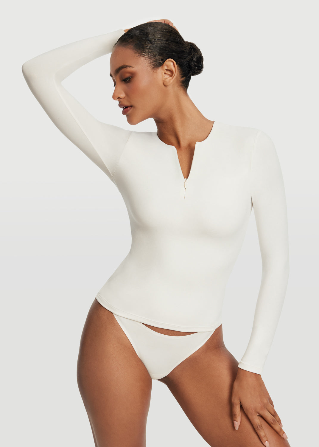 Quarter Zip Long Sleeve Top | White