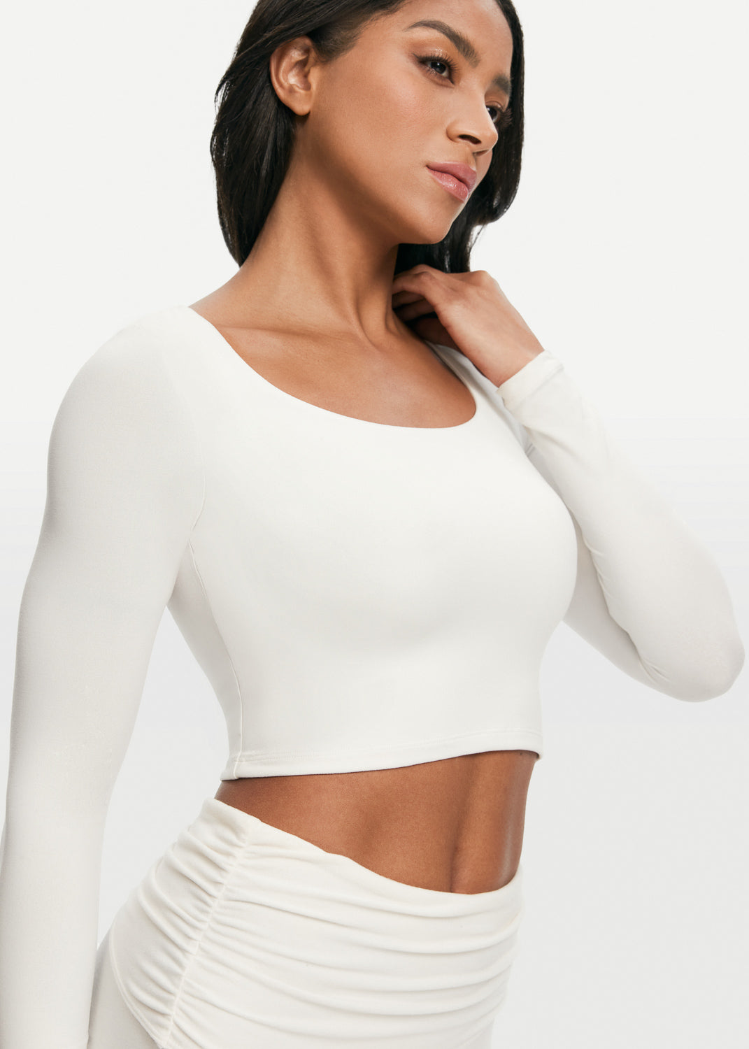 Cropped Round Neck Top | White