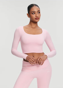 Cropped Round Neck Top | Ballet Pink