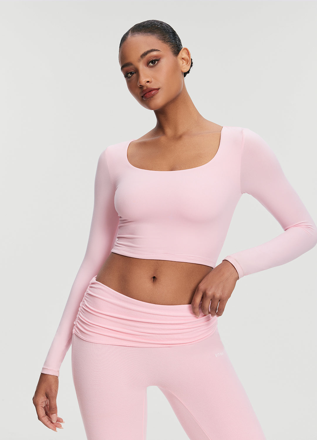 Cropped Round Neck Top | Ballet Pink