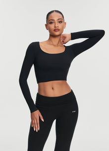 Cropped Round Neck Top | Black