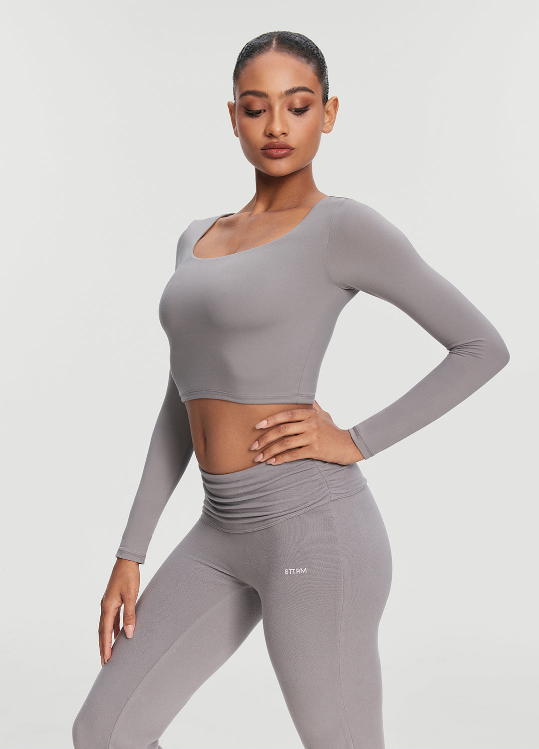 Cropped Round Neck Top | Cool Gray