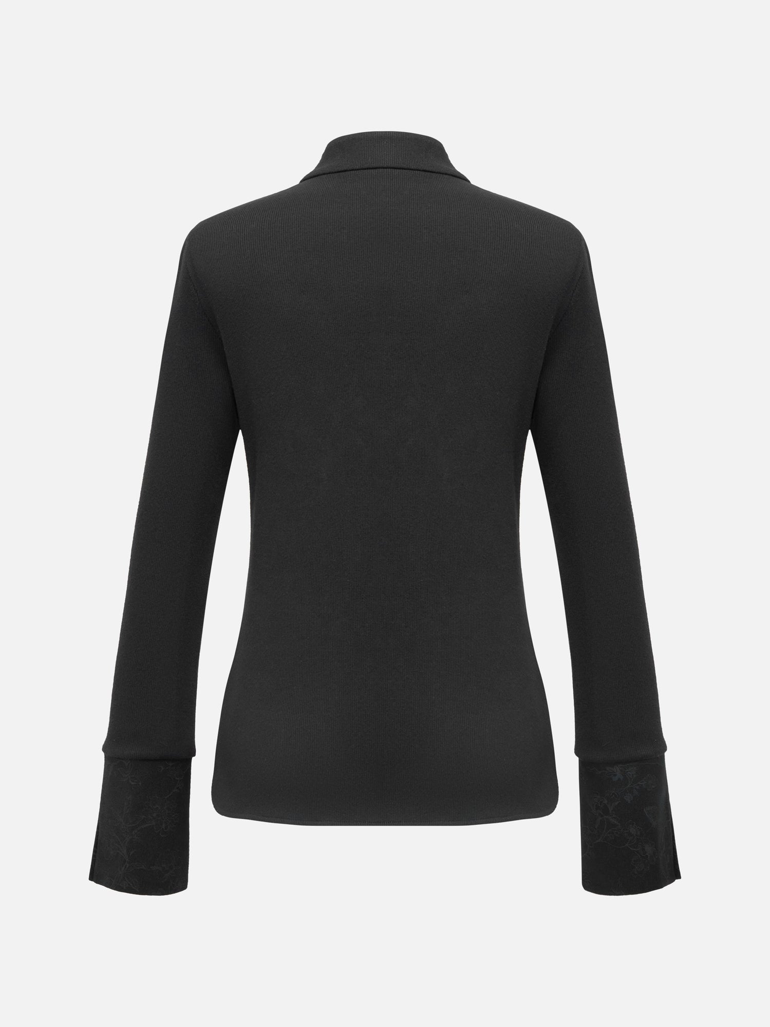 Mandarin Collar Long-Sleeve Top | Black
