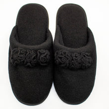 Cashmere Slippers With Flowers Accent | Black