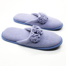 Cashmere Slippers With Flowers Accent | Periwinkle