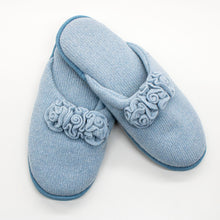 Cashmere Slippers With Flowers Accent | Light Blue