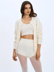 Orla Wool-Blend Ribbed Knit Cardigan | White