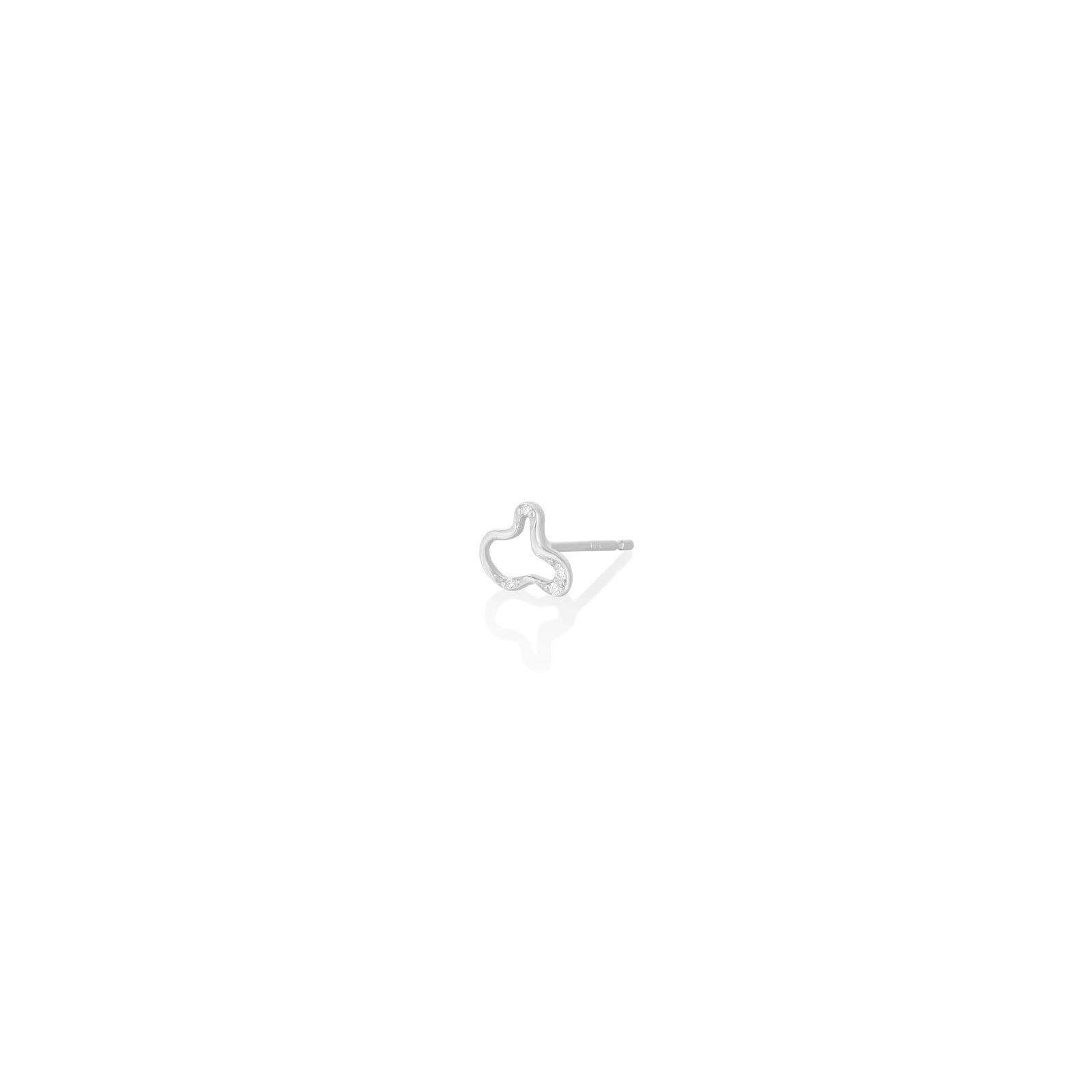 14K Recycled white Gold Ripple Stud Earring- Demi Pavé on a white background