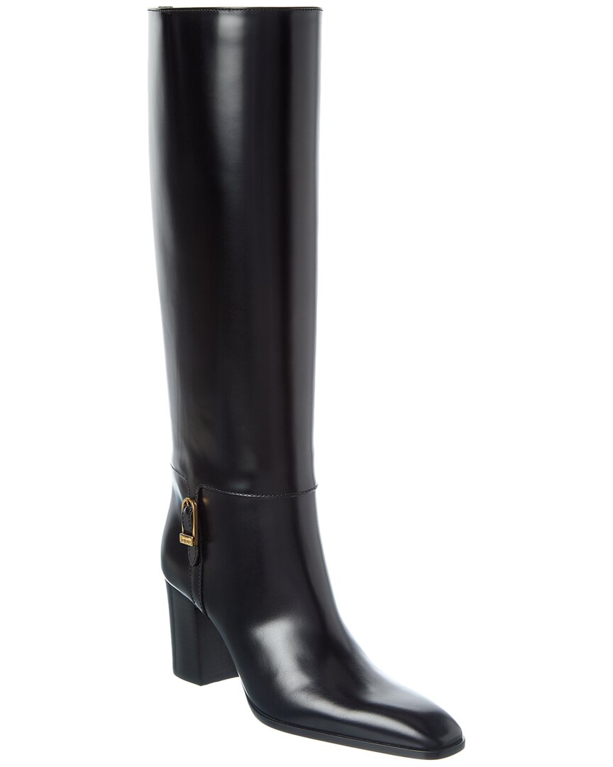 Saint Laurent | Womens | Julia 70 Leather Knee-High Boot | Black