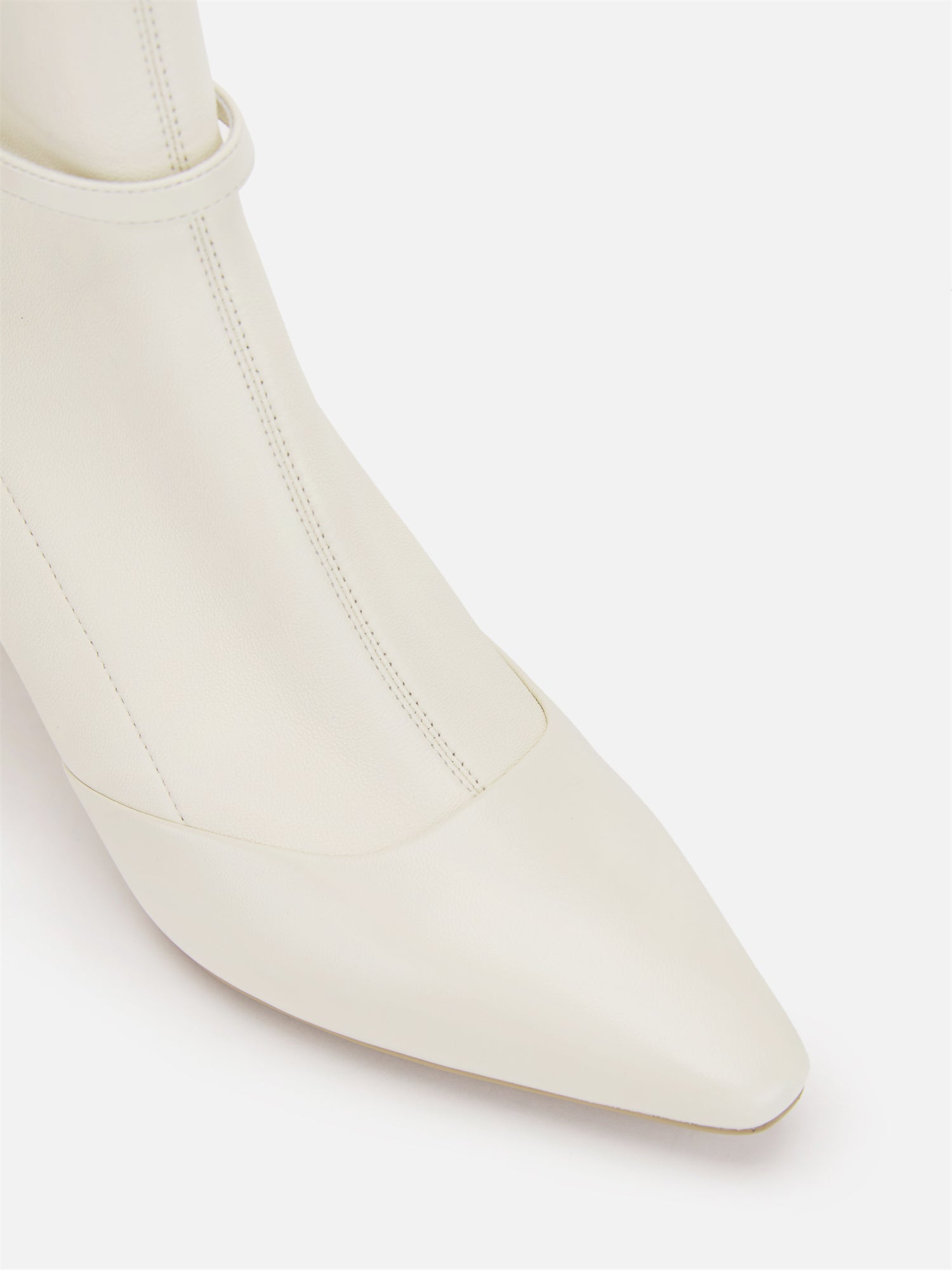 Stretch Lambskin Spliced Pointed Toe High-Heeled Ankle Boots | White