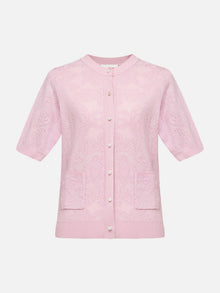 Jacquard Short-Sleeve Knit Top | Pink