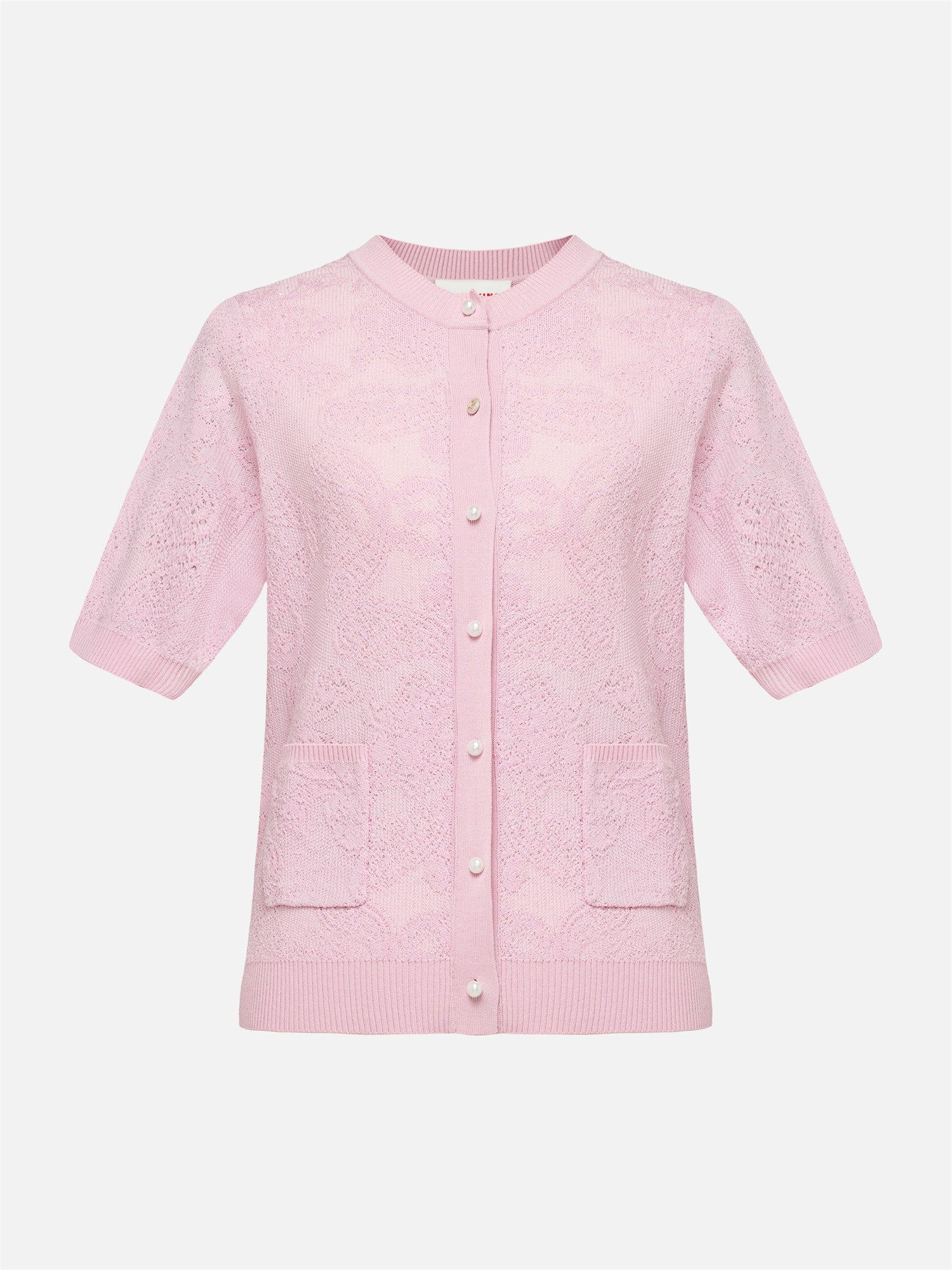 Jacquard Short-Sleeve Knit Top | Pink