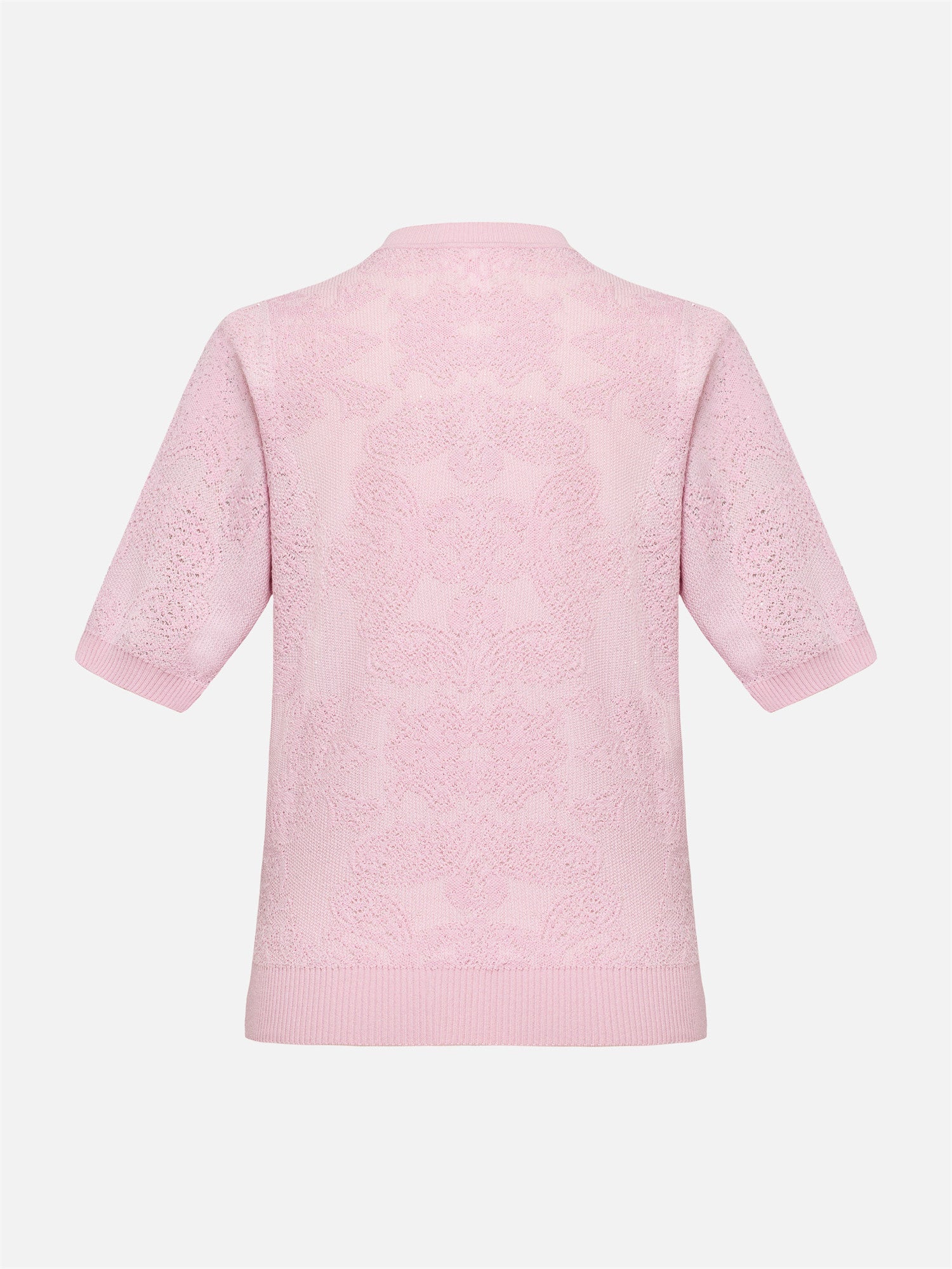 Jacquard Short-Sleeve Knit Top | Pink