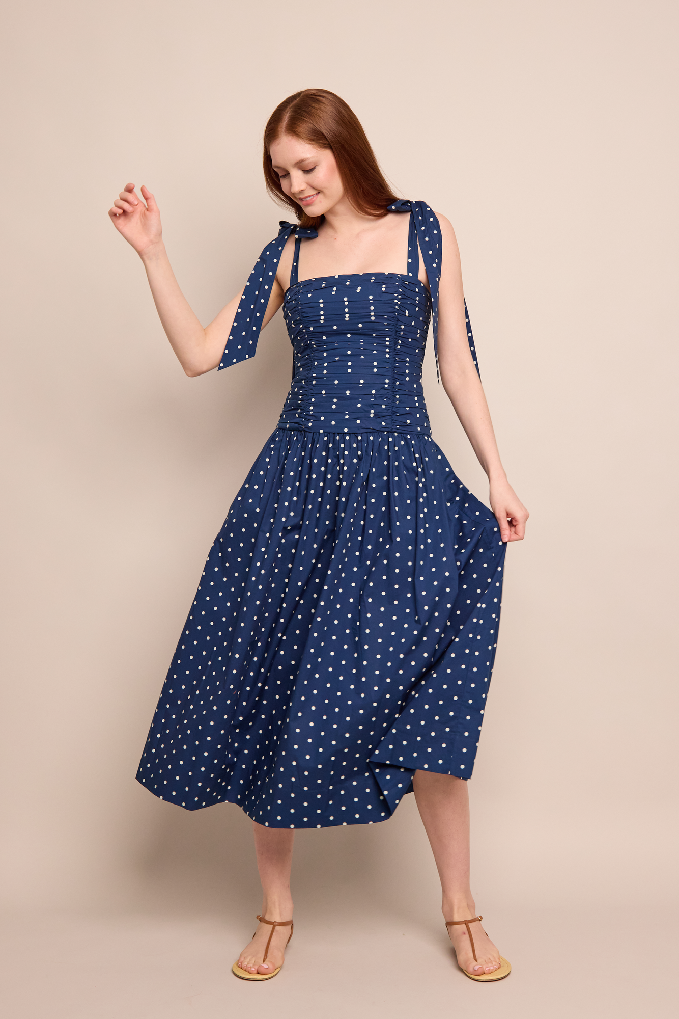 Rahi Midi Dress | Dots Navy