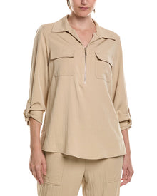 Anne Klein | Womens | Half Zip Collar Shirt | Brown