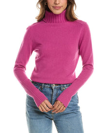 Forte Cashmere | Womens | Chunky Trim Turtleneck 100% Cashmere Sweater | Pink