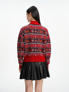 Retro Style Polo Jacquard Sweater | Red