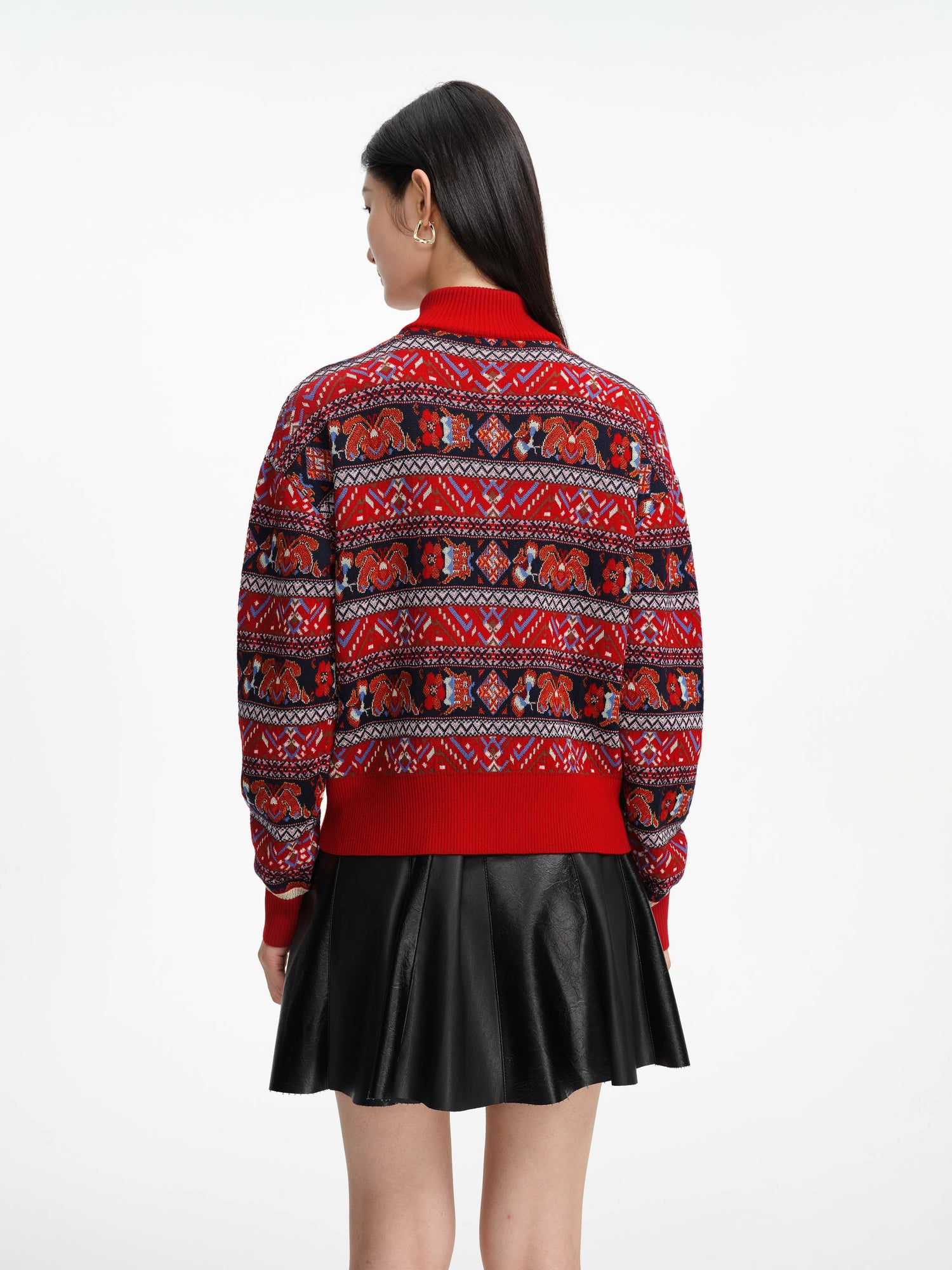 Retro Style Polo Jacquard Sweater | Red