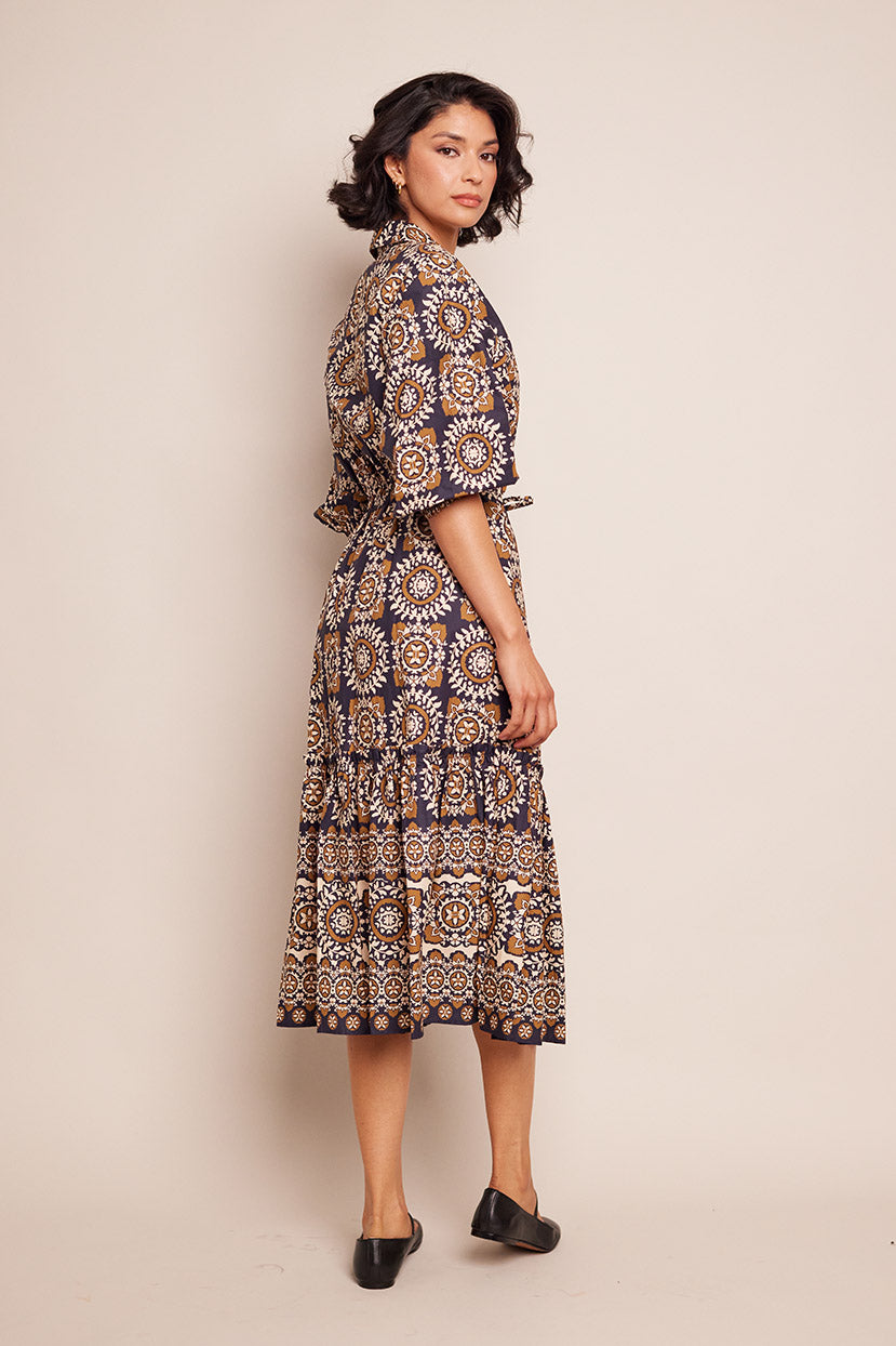Hutton Dress | Blue Medallion Tile
