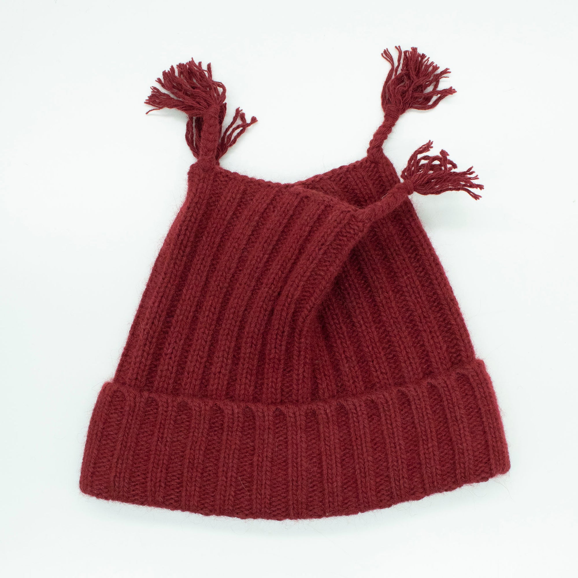 Kids | Chunky Hat with Tassles | Cordovan Red